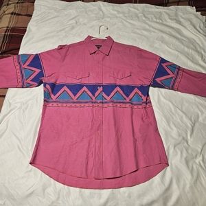 Wrangler 16.5 x 35 Long Sleeve Button Up Brushpopper Pink